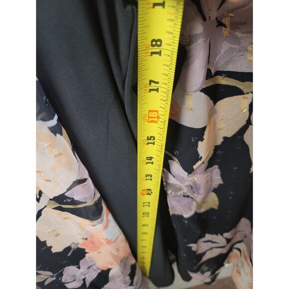 Adrianna Papell Floral Chiffon Jumpsuit Black Multi V-Neck Short Sleeve Size 6 - Picture 11 of 12